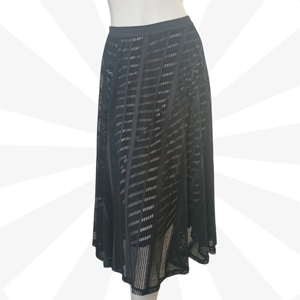 Bobeau Black Bohemian Skirt Size M A Line Midi Striped Layered Pull On